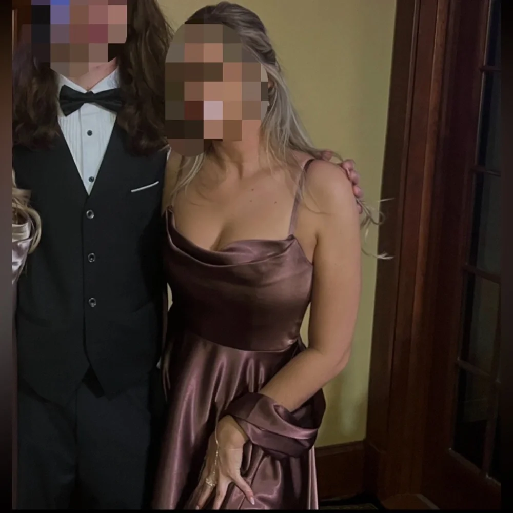 Azazie Elle Metallic Satin Dress in Espresso - Picture 7 of 9